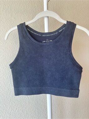 Offline by aerie seamless ribbed crop tank top washed navy blue size medium